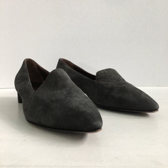 AGL Pointed Toe Gray Suede Loafer Block Heel - Picture 2 of 8